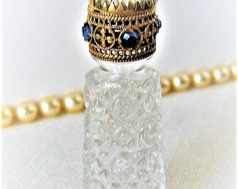Antique Czech Jeweled Miniature Scent Bottle 1918-1936 Vintage Blue w Pearl CZECH Jeweled PERFUME BOTTLE Original Czech Glass Perfume Bottle