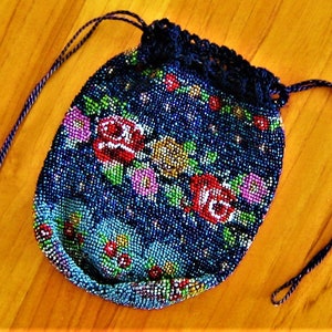 BEADED FLAPPER BAG Vintage Purse Evening Bag Blue Floral Purse Wedding Bridal Gift