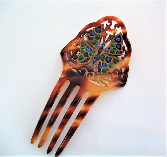 Victorian Butterfly Comb Hair Ornament Antique Co… - image 1