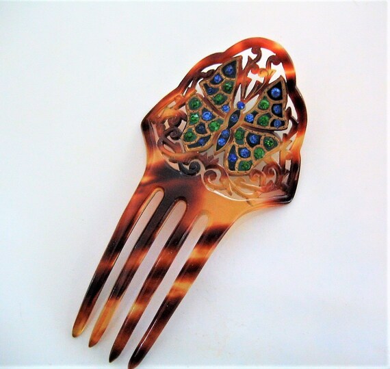 Victorian Butterfly Comb Hair Ornament Antique Comb Blue  display picture 1