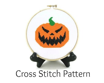 Jack O' Lantern Carved Halloween Pumpkin Cross Stitch Pattern