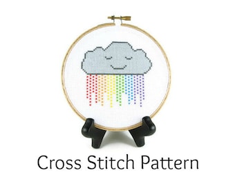 Rainbow Rain Cloud Counted Cross Stitch Pattern