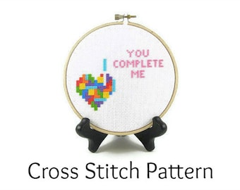 Tetris Heart - You Complete Me Cross Stitch Pattern