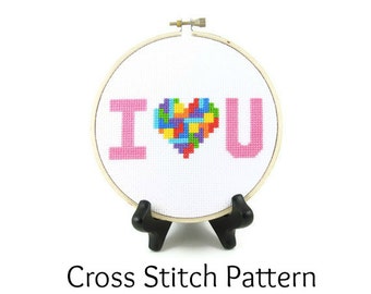 Tetris Heart - I Love You Cross Stitch Pattern