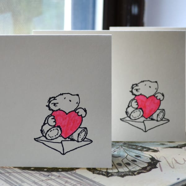 Bear With Red Heart Blank Card Set