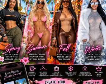Luxe Dream Baddie Forecast | AI Visual Generator — Seasonal AI Looks for Spring, Summer, Fall and Winter | Digital Download