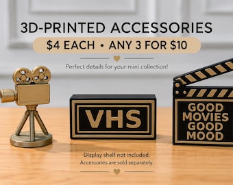 3D Printed Mini Movie Accessories, Mini Camera, VHS, Clapperboard, Movie Signs