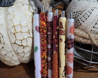 Fall Glitter Gel Pens: Handmade Autumn Gnomes, Pumpkins, Leaves