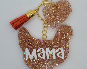 Hen and Chick Keychain, Mama Chicken Keychain,Mother Child keychain, Mothers Day gift