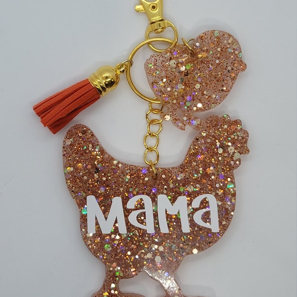 Hen and Chick Keychain, Mama Chicken Keychain,Mother Child keychain, Mothers Day gift