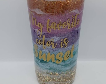 Beach Sunset Glitter Tumbler