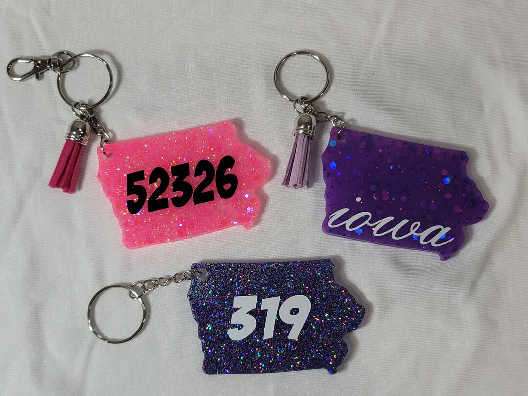 Iowa Keychain Customizable Iowa Keychain: Glitter Epoxy State Souvenir - Etsy