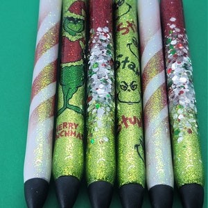 Holiday Glitter Gel Pens, Grinch, Christmas pens, stocking stuffers