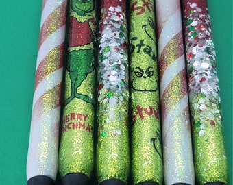 Holiday Glitter Gel Pens, Grinch, Christmas pens, stocking stuffers
