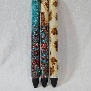 Cowhide glitter pen, Cow Print gel pen, Cowgirl pen, Western pen, Refillable glitter gel pen, Planner Accessories