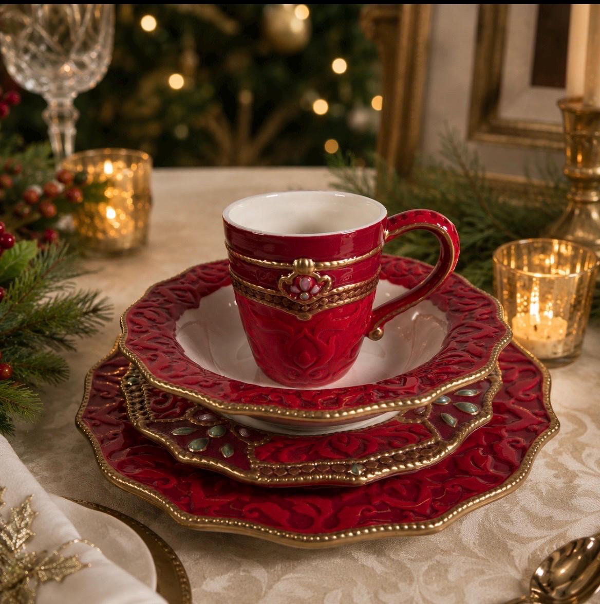 Vintage Dinnerware Set Red - Etsy