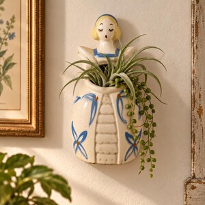1940s Block Pottery California Figural Lady Planter: Whimsical Ceramic Dress Vase