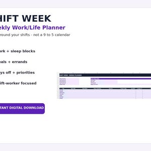 Planer pracy i życia ShiftWeek | Organizator harmonogramu pracy zmianowej | Tygodniowy arkusz kalkulacyjny