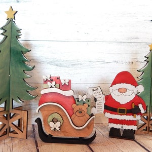 Wood Santa and Sleigh Christmas decor, Wood Christmas trees, Wood Santa decor, Wood Christmas decor, Wood Christmas decor for mantle