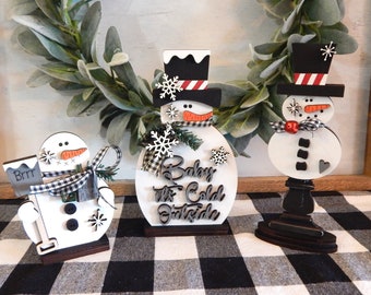 Winter Snowman Wood Decor, Winter Decor, Snowman tiered tray decor, Wood Snowman Decor