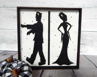 Frankenstein and his Bride bathroom sign | Halloween bathroom decor | Halloween bathroom sign | Frankenstein and his bride sign | Halloween