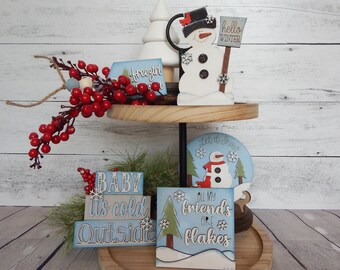 Winter freezing season tiered tray, Winter tiered tray set, Snowman tiered tray, Snowman decor, Baby it's cold outside sign, Winter signs
