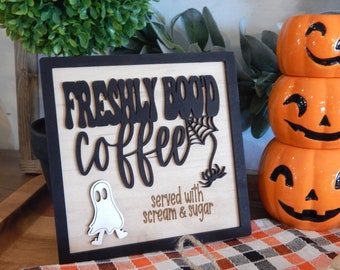 Freshly Boo'd Coffee bar sign, Halloween wood signs, Halloween coffee bar decor