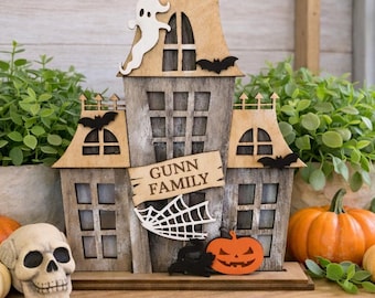 Personalized Standing Haunted House, Halloween Table Decor