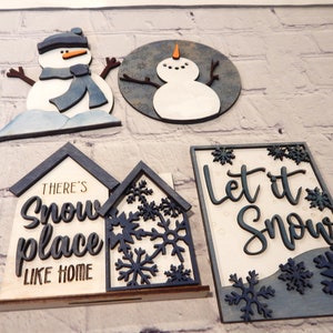 Snowman tiered tray set, Winter tiered tray, Snowman decor, Let it snow decor, Let it snow sign, Winter decor, No place like home, wood sign image 5