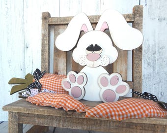 MINI 8X8 Wood Easter Bunny, Chunky Easter Bunny, Easter Decor, Easter Mantle Decor, Easter Table Decor, Farmhouse Easter Decor,
