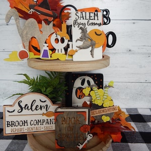 Halloween book of Spells Witch tiered tray set, Halloween tiered tray decor, Witch tiered tray decor, Fresh brewed spells sign, Halloween
