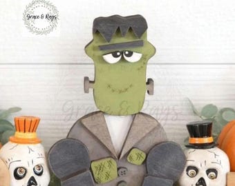 Frankenstein wood Halloween Decor, Halloween tiered tray decor