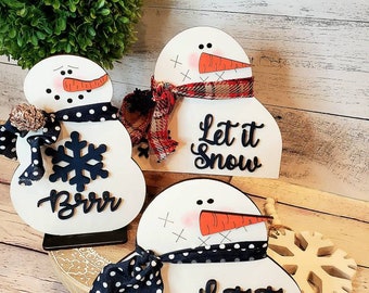 Winter snowman shelf sitters | Snowman tiered tray decor | Snowman decor | Snowman wood decor | Winter decor | Winter shelf decor