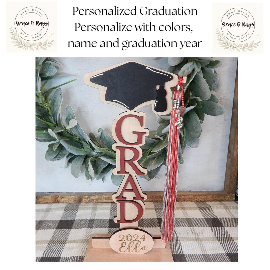 Personalized Graduation Sign – Class of Grad Décor – Layered Wood Shelf ...