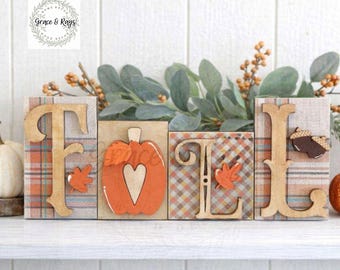 Handmade FALL Wood Sign – Rustic Autumn Decor with Pumpkin & Plaid – Entryway decor for fall, Fall pumpkin wood decor, Fall Shelf Sitter