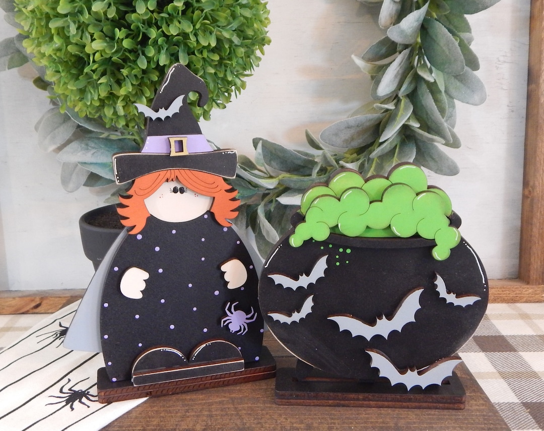Witch and Cauldron Halloween Wood Decor for Home - Etsy