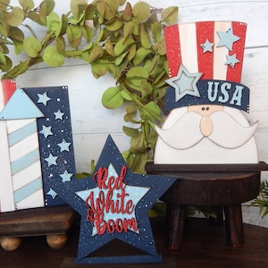4th of July decor set, Patriotic tiered tray set, 4th of July tiered tray set, Decor for 4th of July, Red white and blue decor, tiered tray