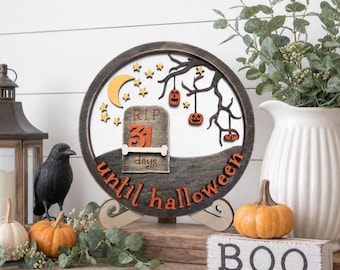 Halloween Countdown Wood Sign, Tombstone Days Till Halloween