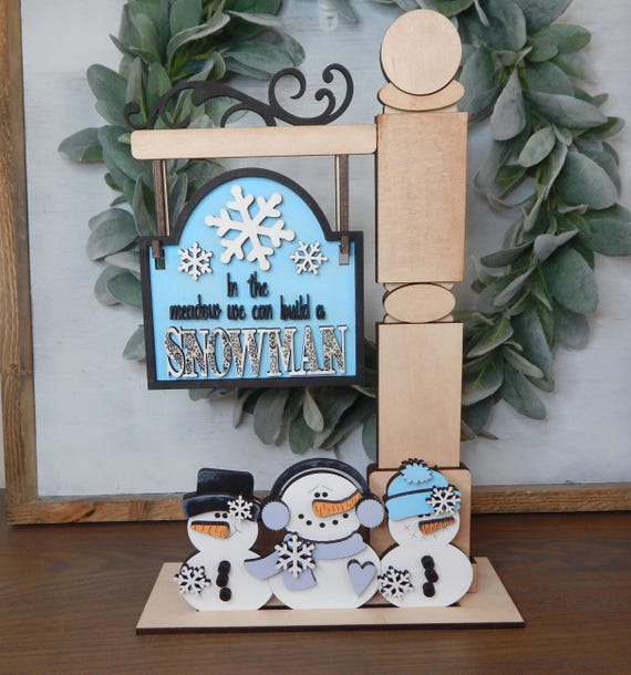 Interchangeable post snowman decor, Winter decor, Winter snowman decor, Wood snowman decor for interchangeable, Snowman table decor, Winter
