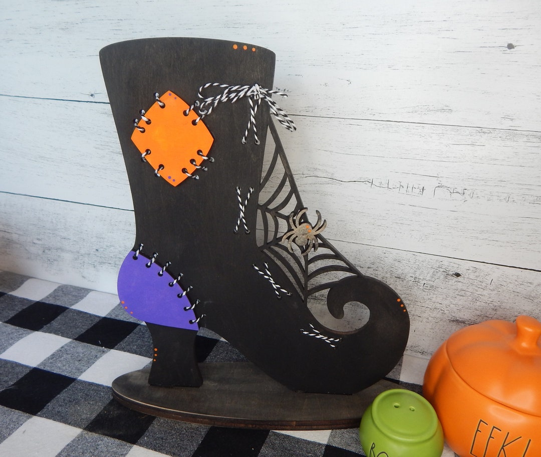 Halloween Witch Boot, Wood Witch Boot, Wood Witch Decor, Wood Halloween ...
