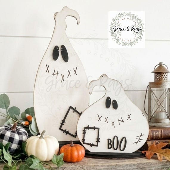 Halloween Wood Ghost Set Shelf Sitters, Ghost Home Decor, Boo Wood Decor, Farmhouse Halloween Decor, Ghost Tiered Tray Decor, Rustic Decor