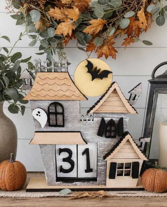 Halloween countdown haunted house | Halloween decor | Halloween wood haunted house | Halloween Shelf Sitter | Spooky Kitchen Shelf Decor