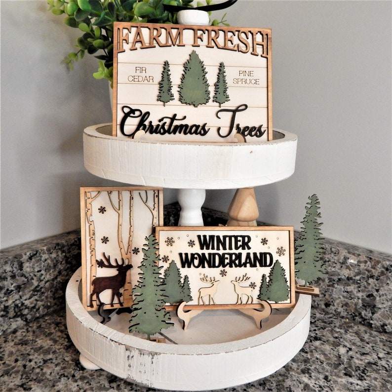 Winter Wonderland Tiered Tray Decor Set, Christmas Signs bild 1