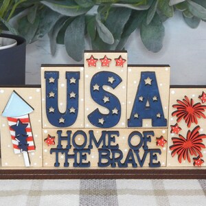 USA Home Of The Brave wood block, 4th of July home decor