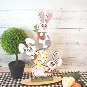 Easter Spring Bunnies with Eggs, Easter decor, Spring decor, Easter bunny decor, Wood Easter decor, Wood Easter table decor, Spring sign