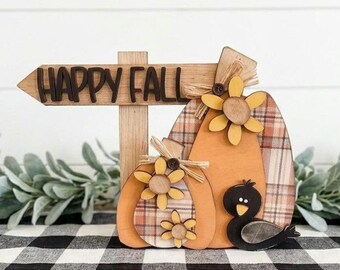 Fall wood pumpkin decor | Wood Fall decor for coffee bar | Wood Fall decor for hutch | Wood Fall decor for table | Fall decor set