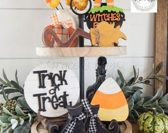 Halloween Witches Brew Tiered Tray Set Shelf Sitters, Wood Pumpkin Decor, Wood Witch Boots, Wood Farmhouse Halloween Decor, Witch Boot Broom