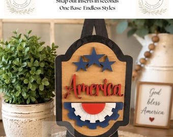 Interchangeable Patriotic Wood Sign | 4th of July Tiered Tray Decor | Farmhouse Summer Decor | Rustic Americana Shelf Sitter
