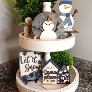 Snowman tiered tray set, Winter tiered tray, Snowman decor, Let it snow decor, Let it snow sign, Winter decor, No place like home, wood sign image 3