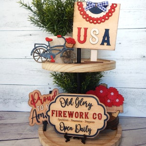 USA Patriotic tiered tray set, Summer tiered tray, 4th of July tiered tray, 4th of July decor, Patriotic signs, 4th of July signs